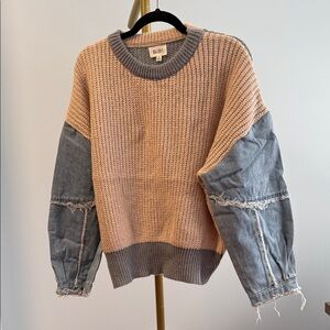 BiBi Tan and Denim Contrast Sweater